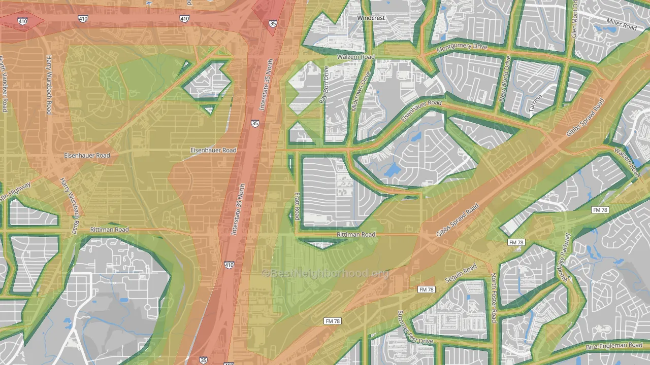 Park Village, San Antonio, TX Map of Noise Levels in Park Village