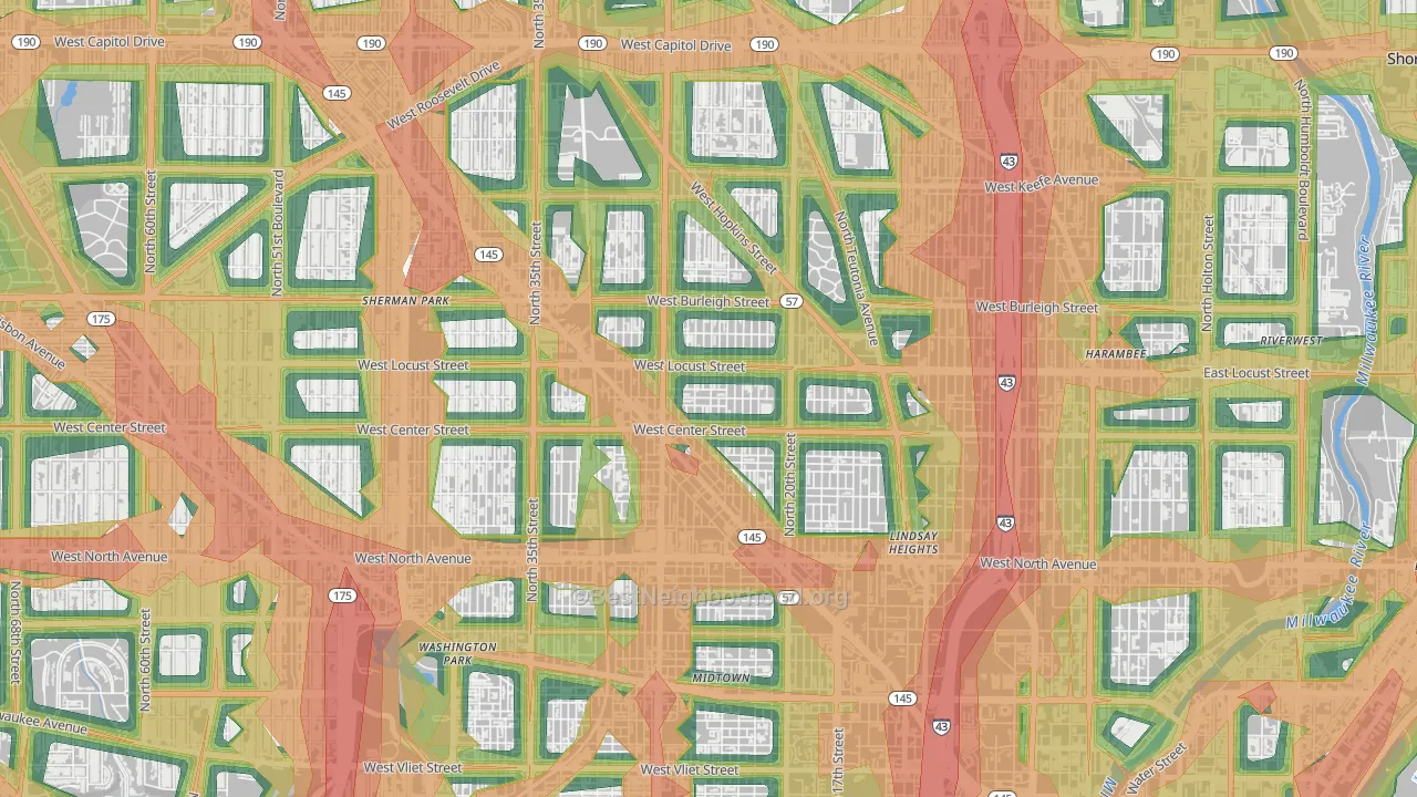 Park West, Milwaukee, WI Map of Noise Levels in Park West