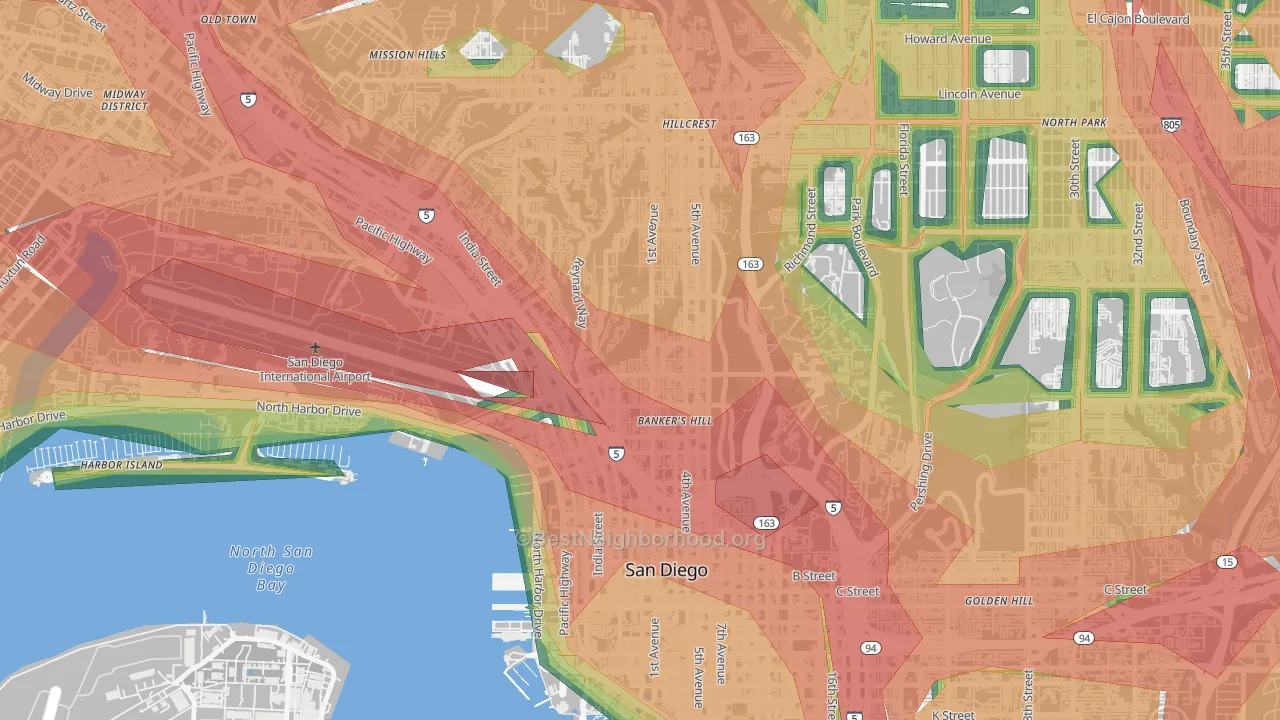 Park West, San Diego, CA Map of Noise Levels in Park West