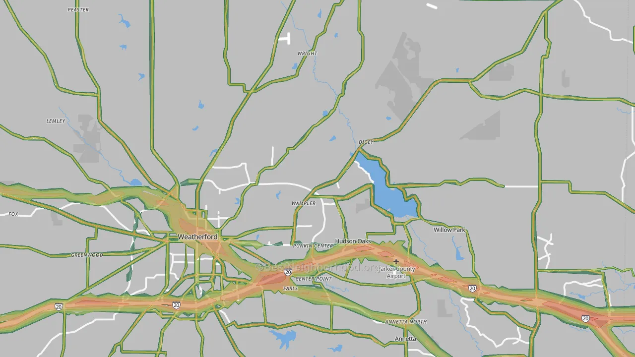 Parker County, TX Map of Noise Levels in Parker County
