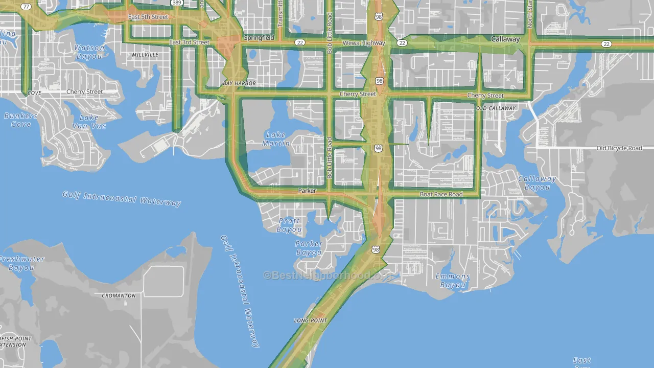 Parker, FL Map of Noise Levels in Parker