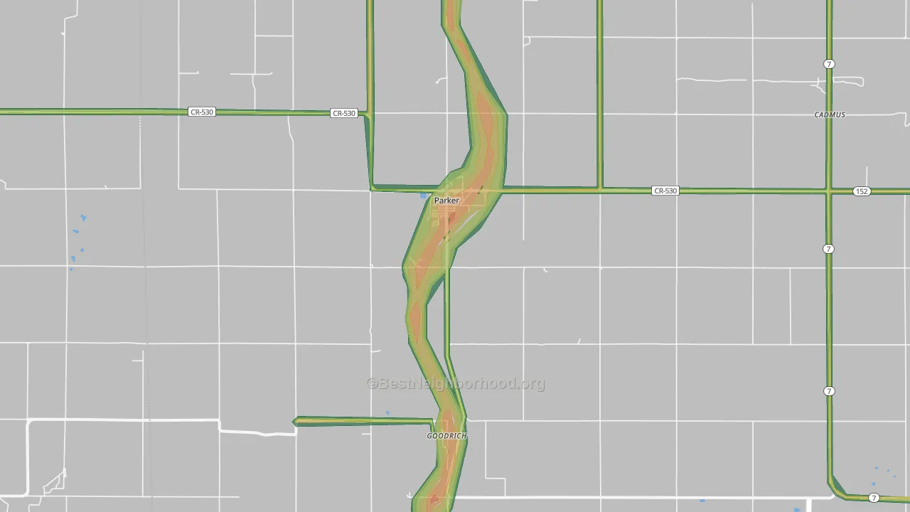 Parker, KS Map of Noise Levels in Parker