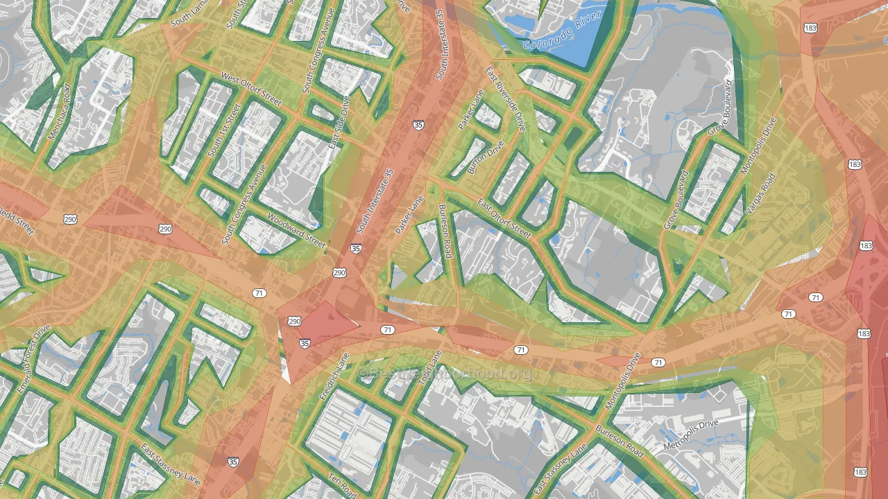 Parker Lane, Austin, TX Map of Noise Levels in Parker Lane