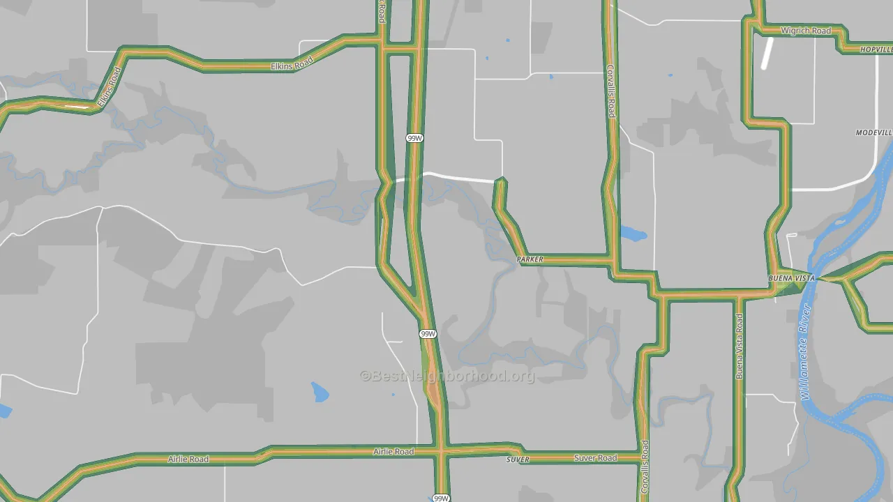 Parker, OR Map of Noise Levels in Parker