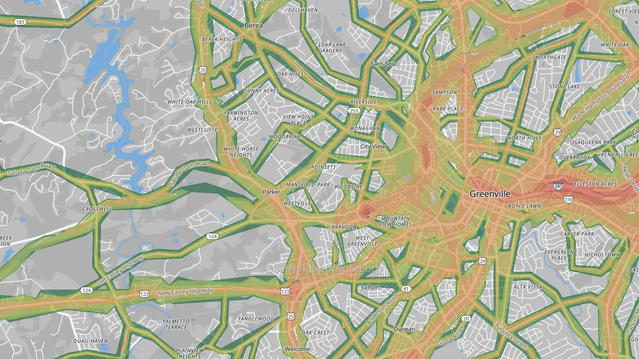 Parker, SC Map of Noise Levels in Parker