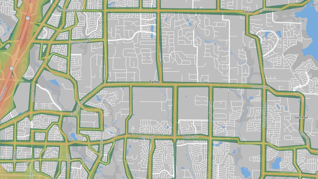 Parker, TX Map of Noise Levels in Parker