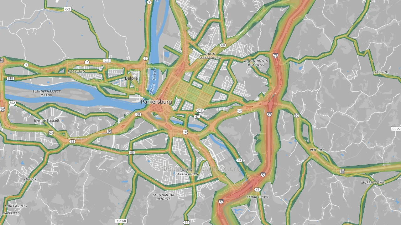 Parkersburg, WV Map of Noise Levels in Parkersburg