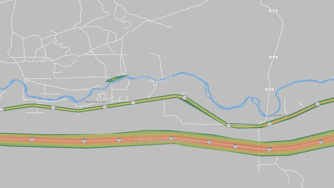Parkerton, WY Map of Noise Levels in Parkerton