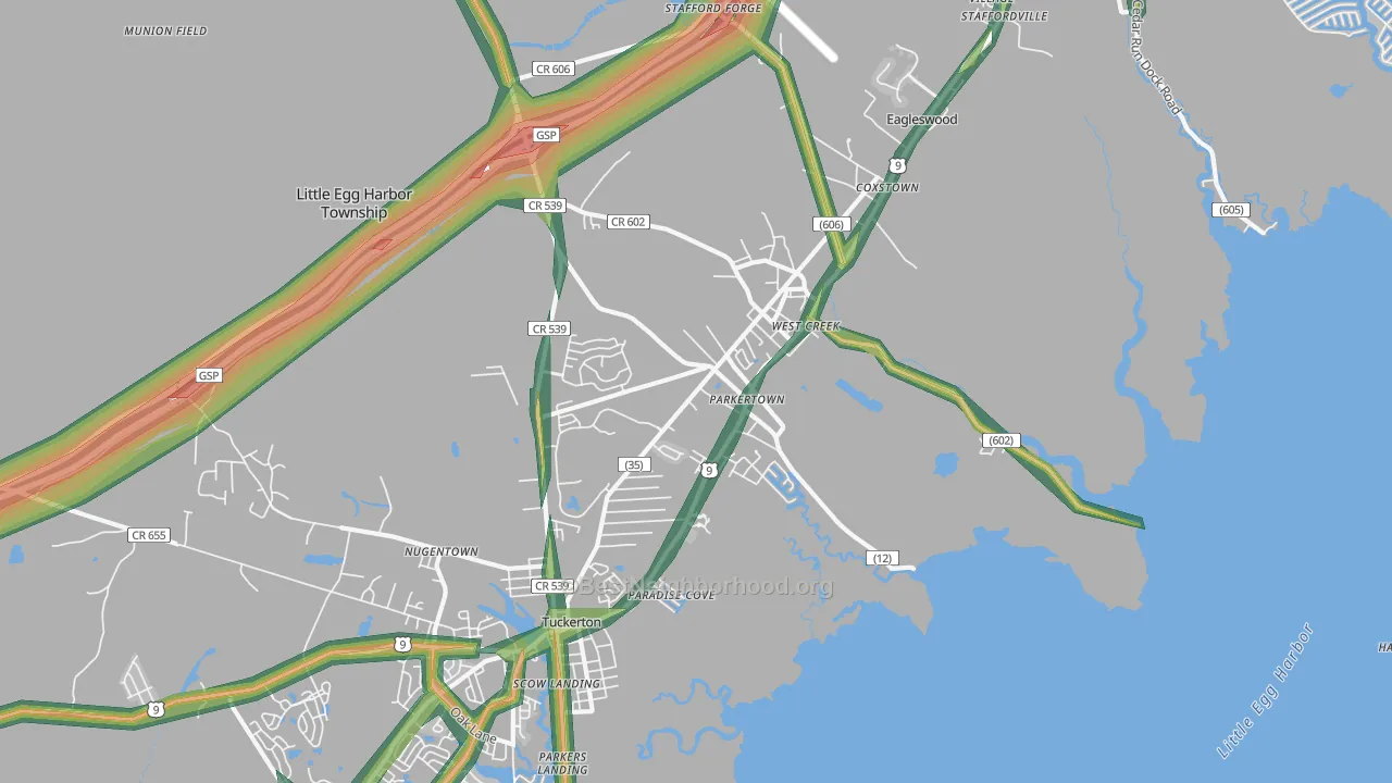 Parkertown, NJ Map of Noise Levels in Parkertown