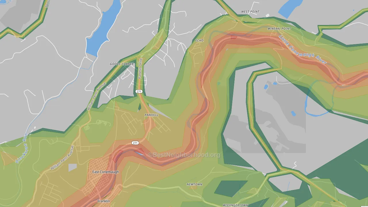 Parkhill, PA Map of Noise Levels in Parkhill