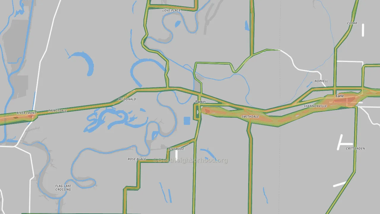 Parkin, AR Map of Noise Levels in Parkin