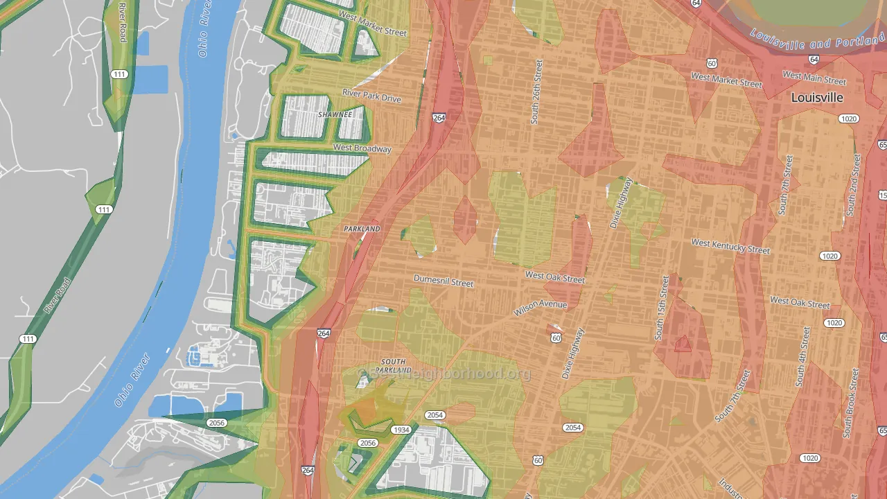 Parkland, Louisville, KY Map of Noise Levels in Parkland