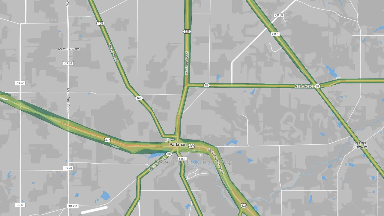 Parkman, OH Map of Noise Levels in Parkman