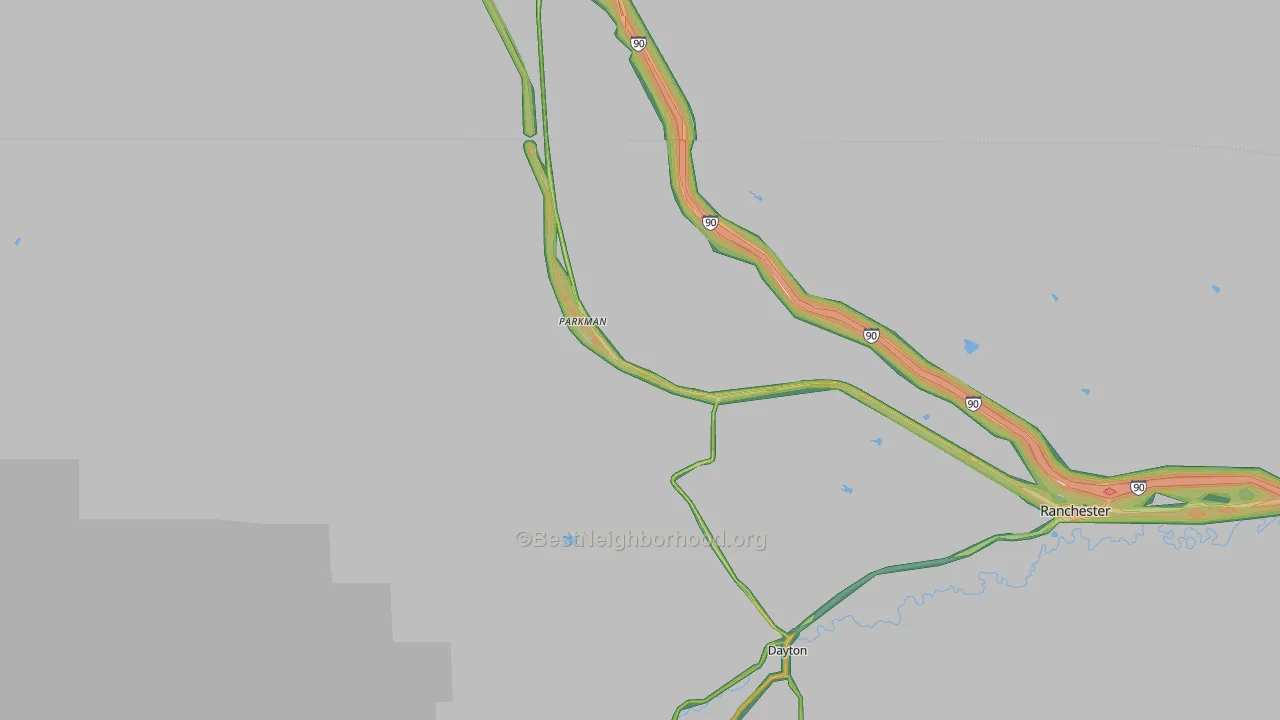 Parkman, WY Map of Noise Levels in Parkman