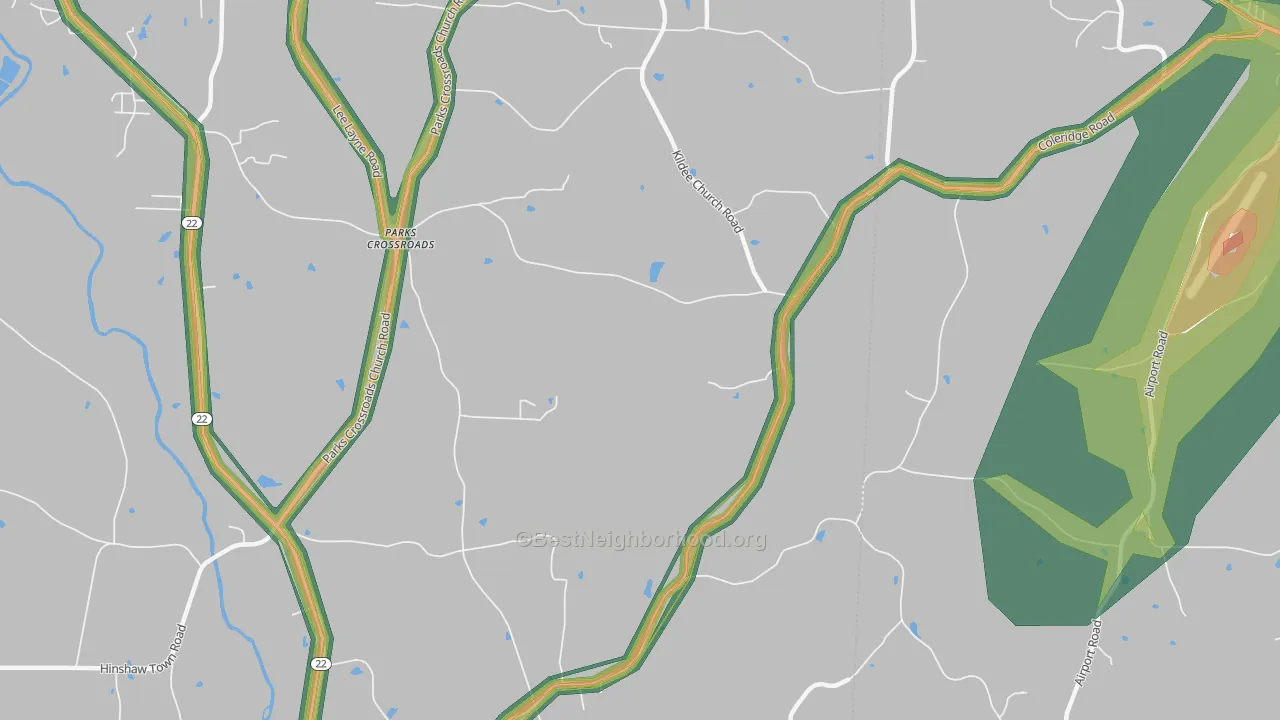 Parks Crossroads, NC Map of Noise Levels in Parks Crossroads