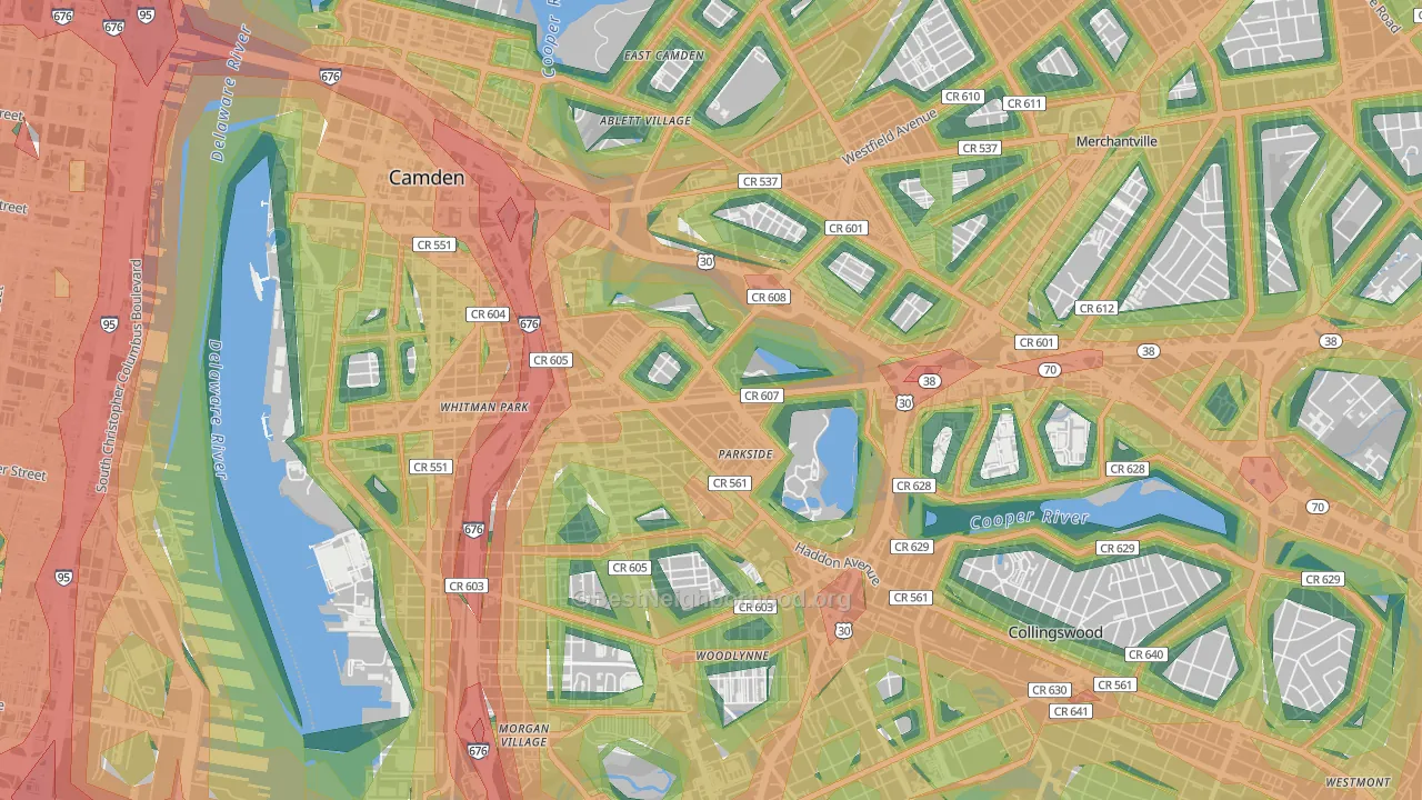 Parkside, Camden, NJ Map of Noise Levels in Parkside