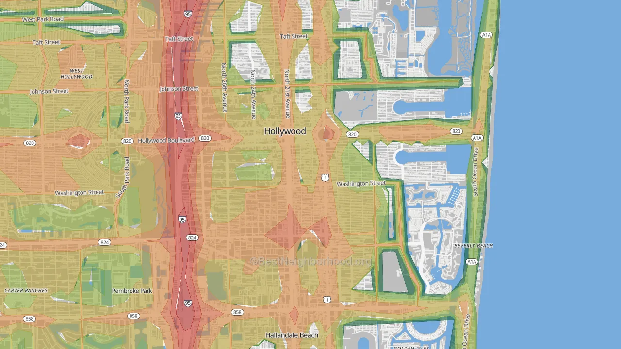 Parkside, Hollywood, FL Map of Noise Levels in Parkside