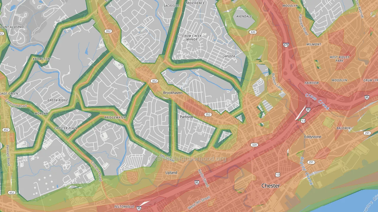 Parkside, PA Map of Noise Levels in Parkside