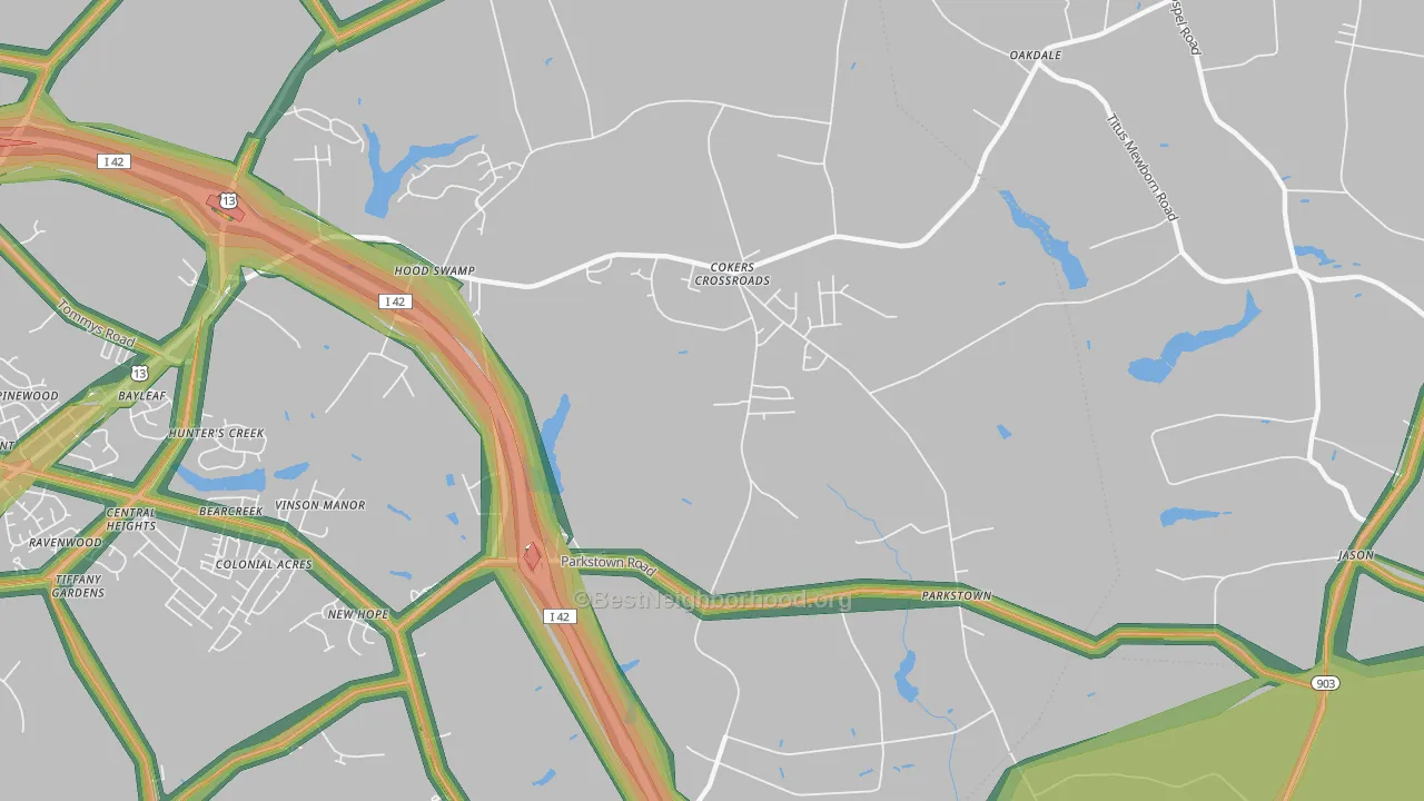 Parkstown, NC Map of Noise Levels in Parkstown