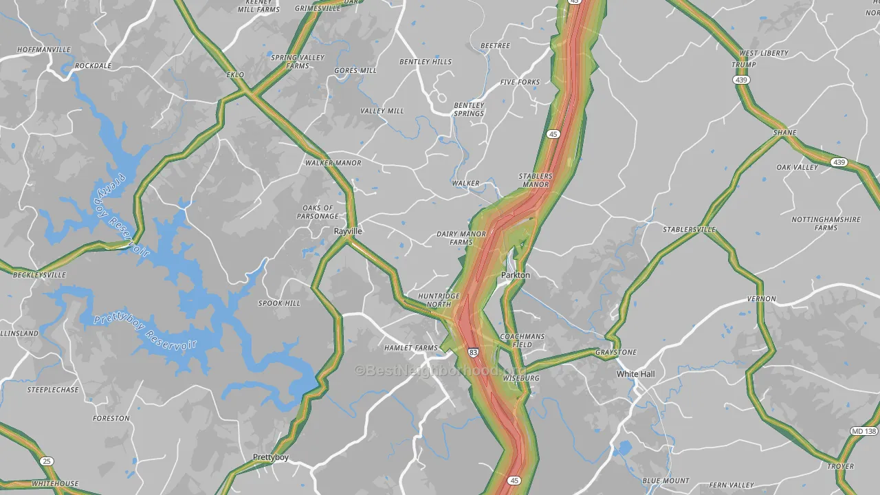 Parkton, MD Map of Noise Levels in Parkton