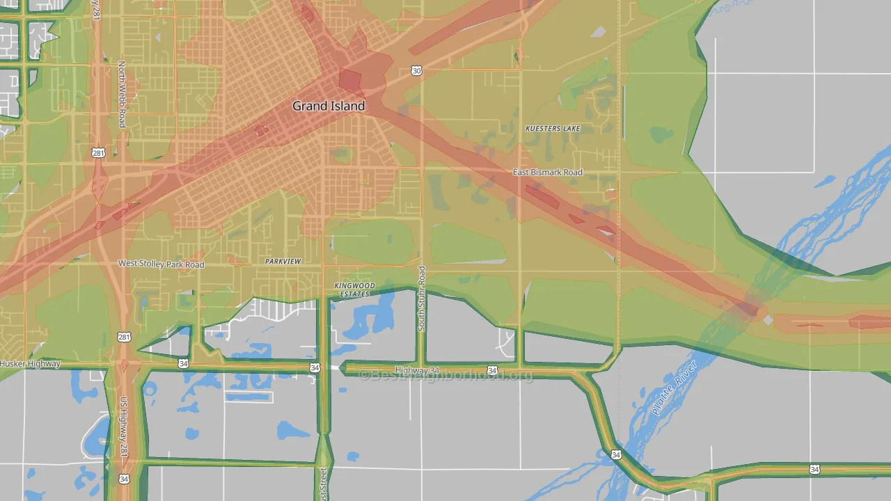 Parkview, NE Map of Noise Levels in Parkview