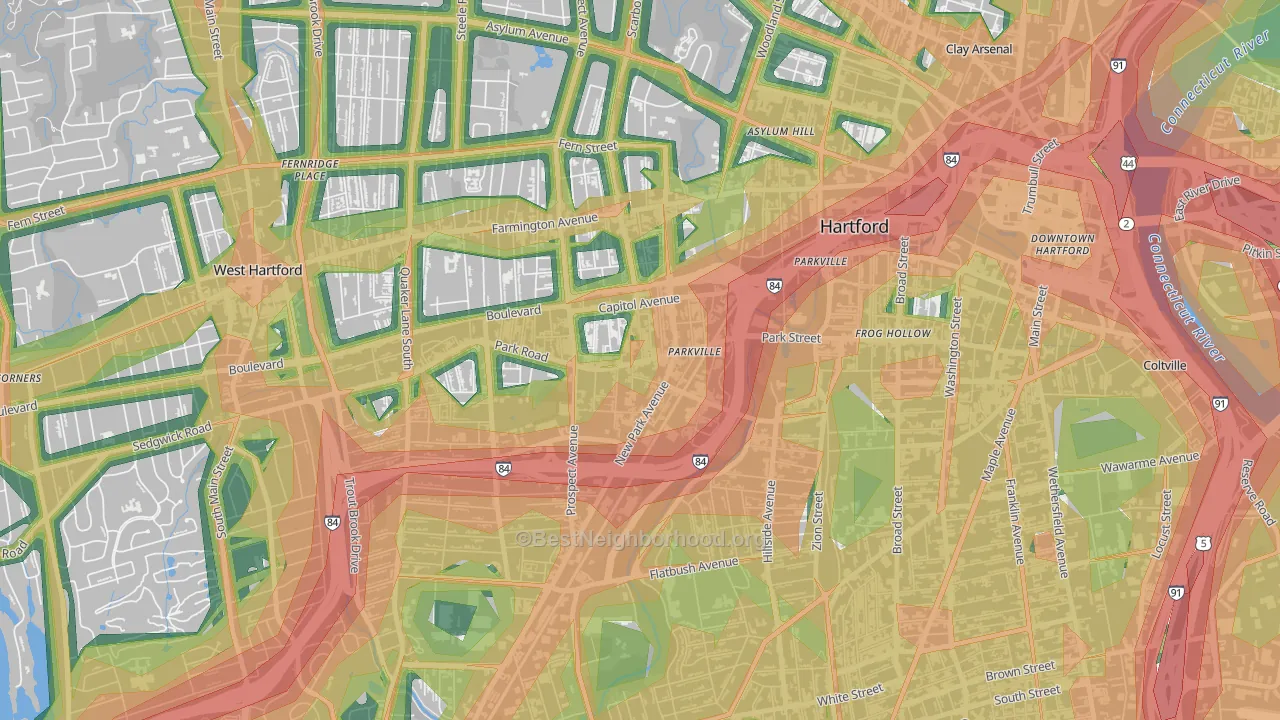 Parkville, Hartford, CT Map of Noise Levels in Parkville