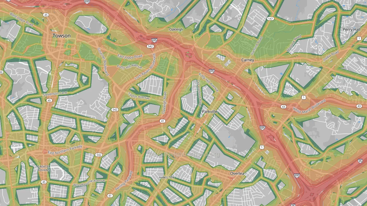 Parkville, MD Map of Noise Levels in Parkville