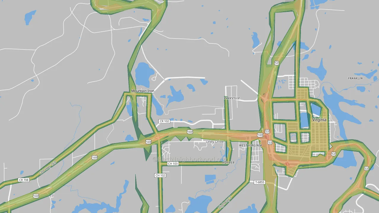 Parkville, MN Map of Noise Levels in Parkville