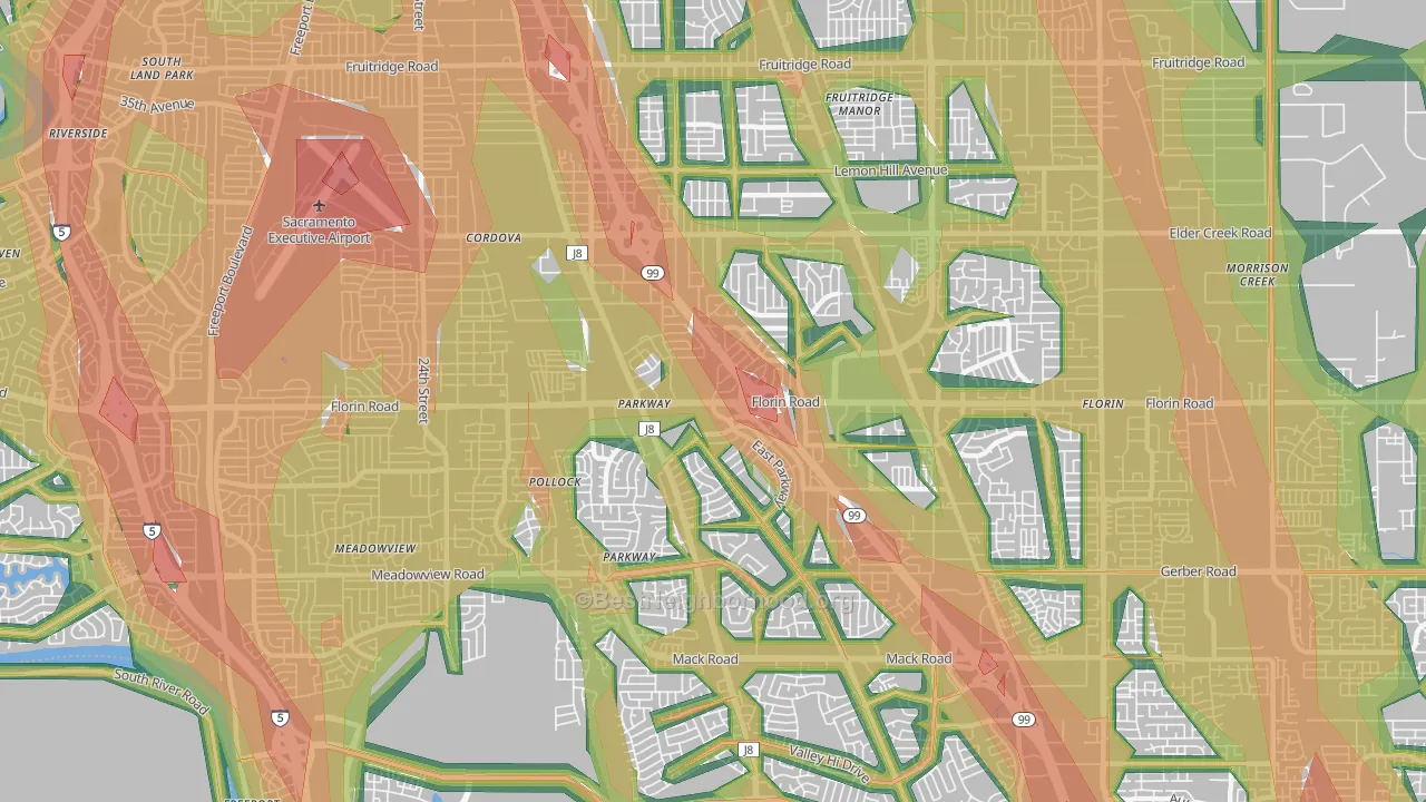 Parkway, CA Map of Noise Levels in Parkway