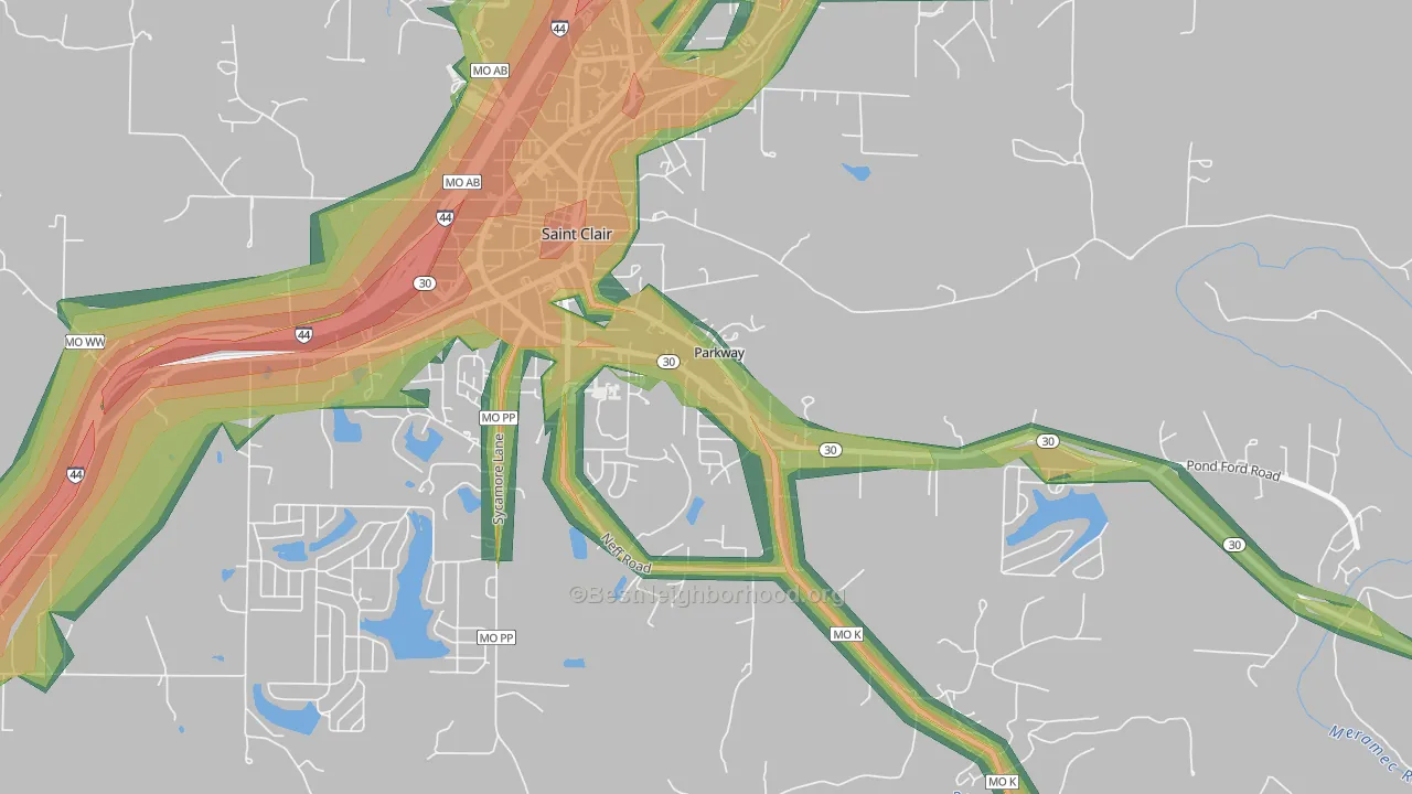 Parkway, MO Map of Noise Levels in Parkway