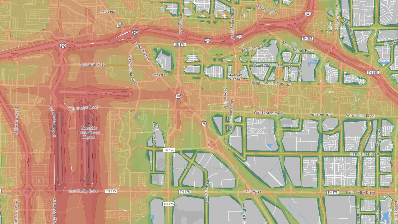 Parkway Village-Oakhaven, Memphis, TN Map of Noise Levels in Parkway Village-Oakhaven