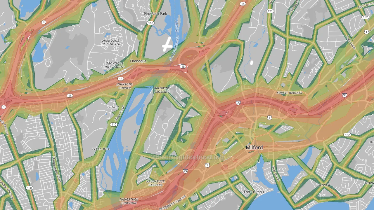Parkway-Wheelers Farm Road, Milford, CT Map of Noise Levels in Parkway-Wheelers Farm Road
