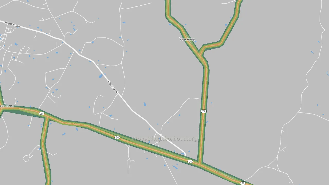 Parkwood, NC Map of Noise Levels in Parkwood