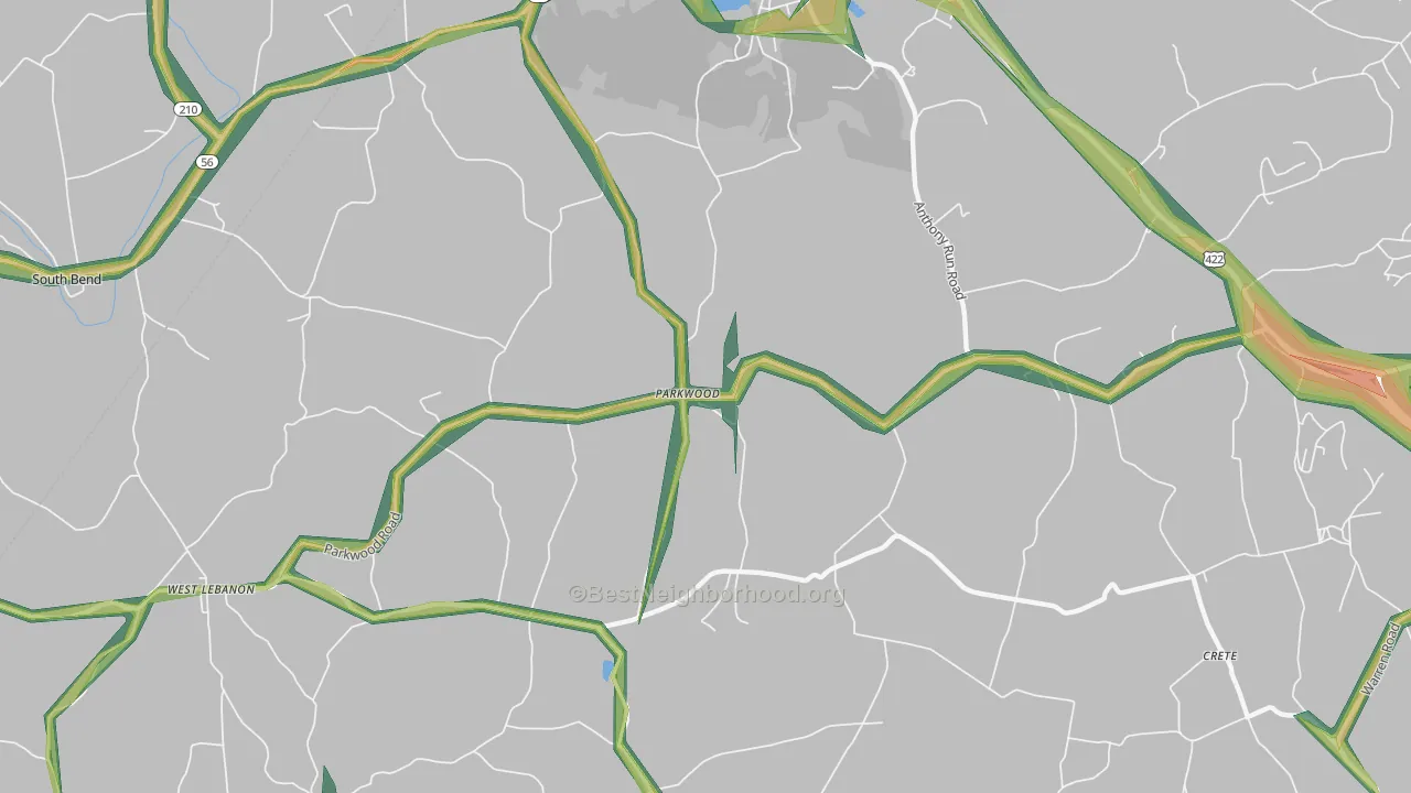 Parkwood, PA Map of Noise Levels in Parkwood