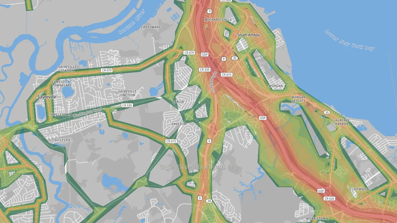 Parlin, NJ Map of Noise Levels in Parlin