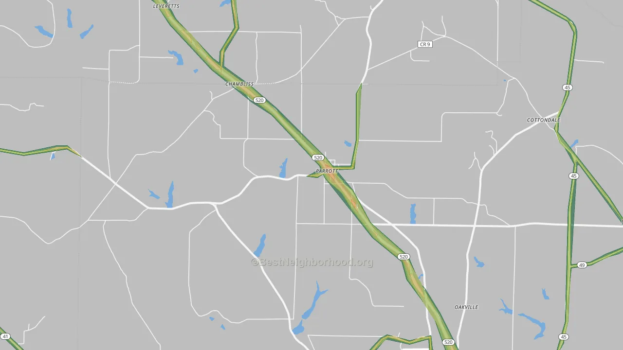 Parrott, GA Map of Noise Levels in Parrott