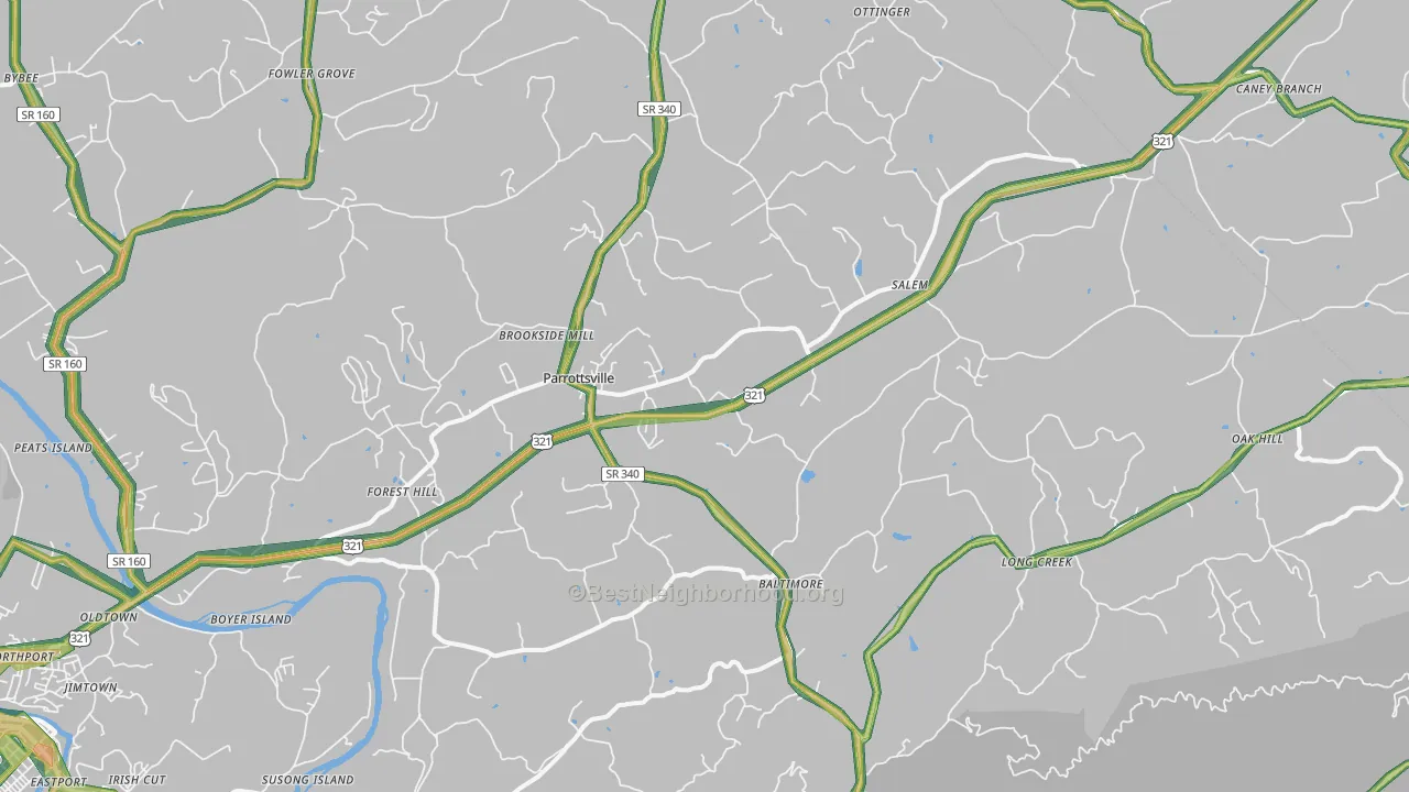 Parrottsville, TN Map of Noise Levels in Parrottsville