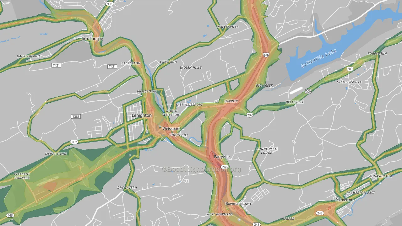 Parryville, PA Map of Noise Levels in Parryville