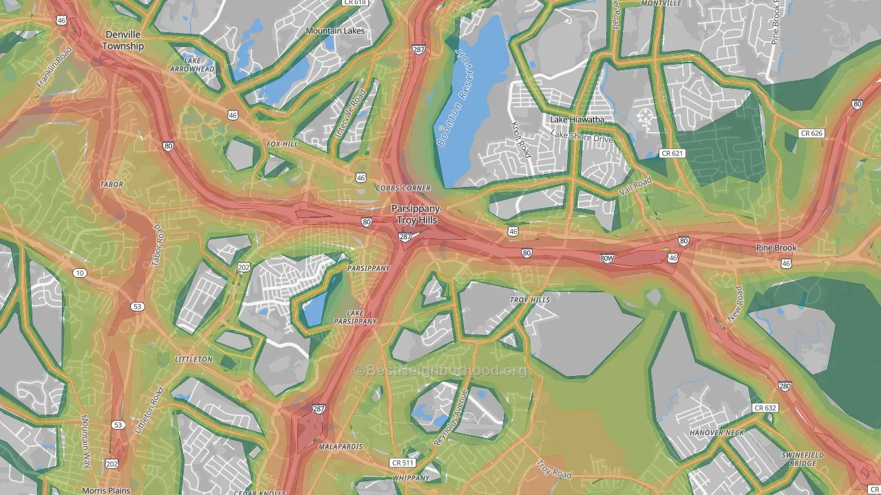 Parsippany, NJ Map of Noise Levels in Parsippany