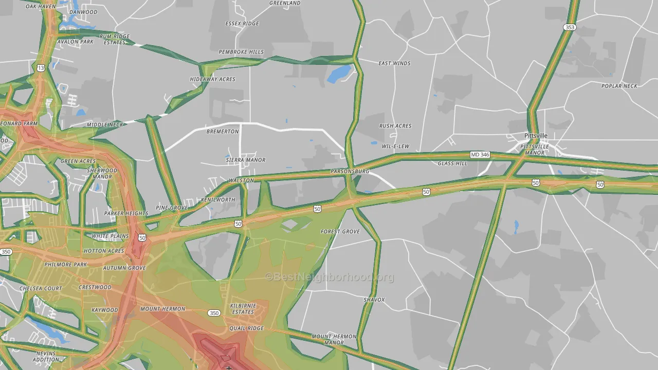 Parsonsburg, MD Map of Noise Levels in Parsonsburg