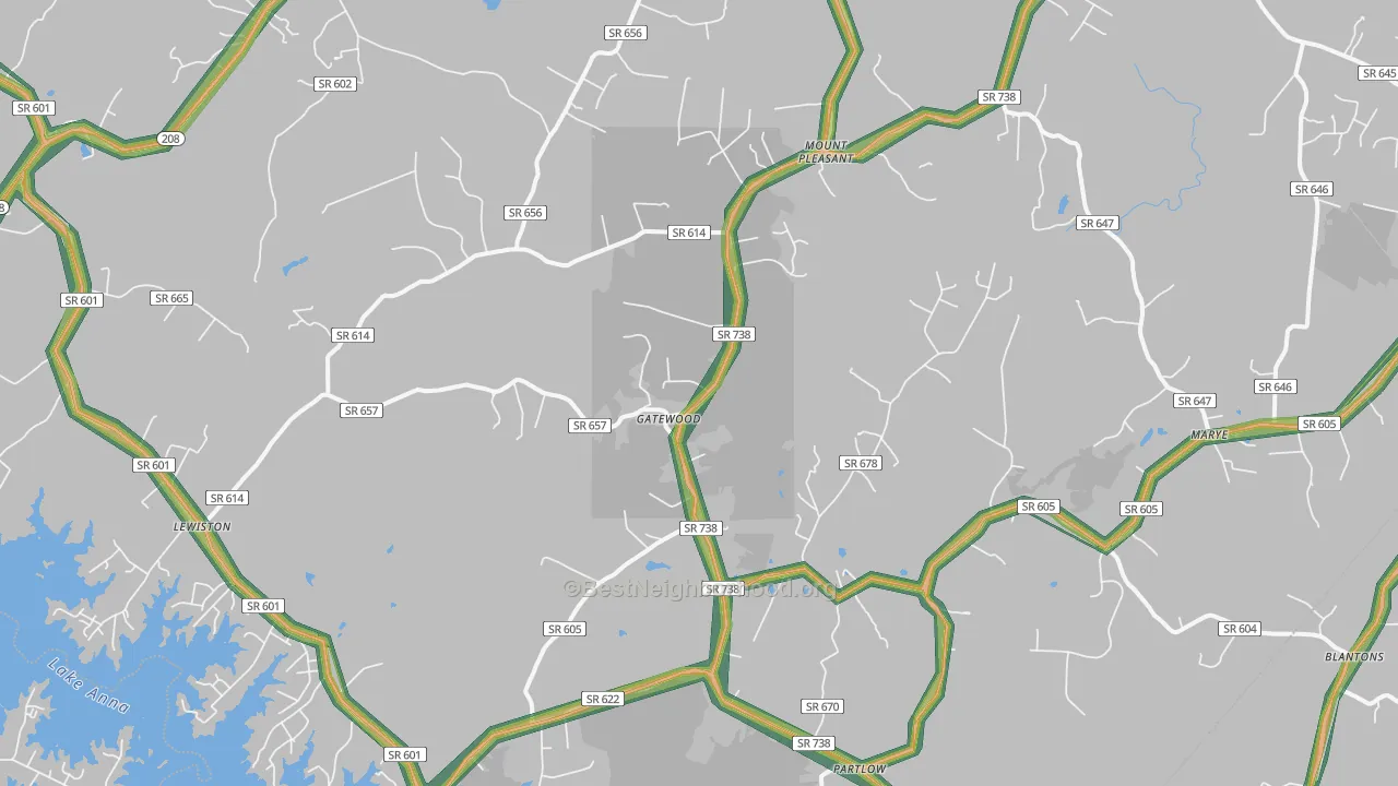 Partlow, VA Map of Noise Levels in Partlow
