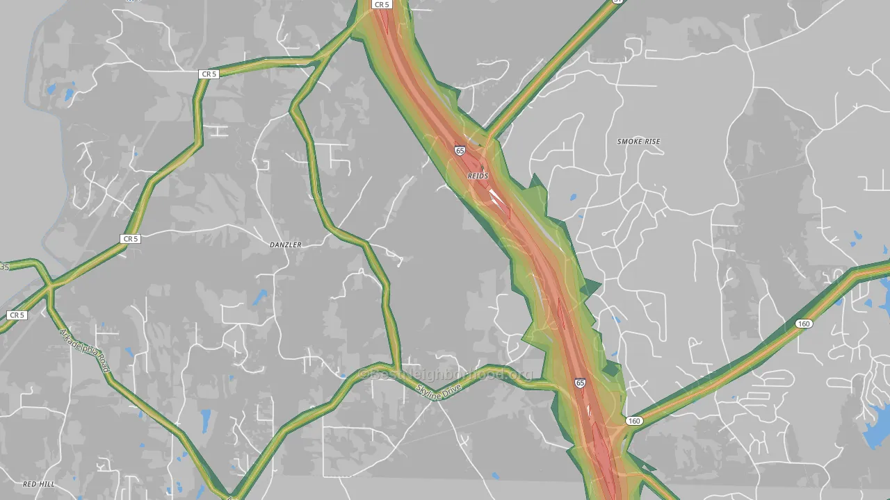 Partridge Crossroads, AL Map of Noise Levels in Partridge Crossroads