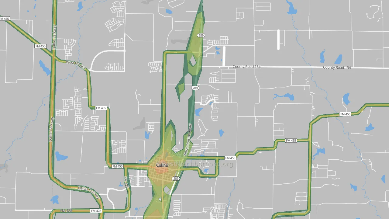 Parvin, TX Map of Noise Levels in Parvin