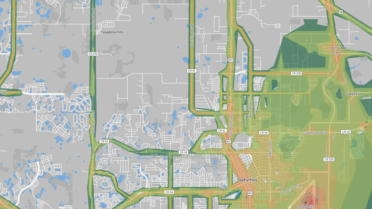 Pasadena Hills, FL Map of Noise Levels in Pasadena Hills