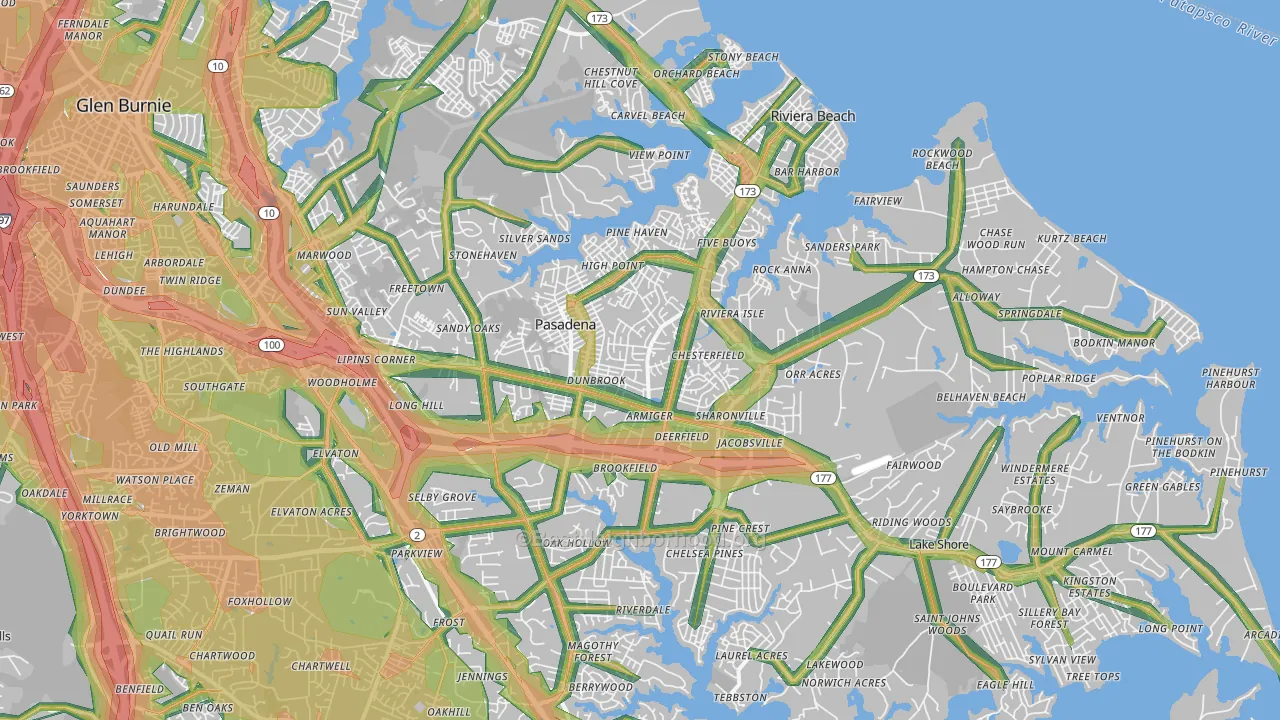 Pasadena, MD Map of Noise Levels in Pasadena