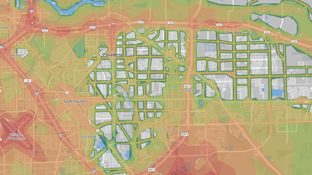 Pasadena, TX Map of Noise Levels in Pasadena
