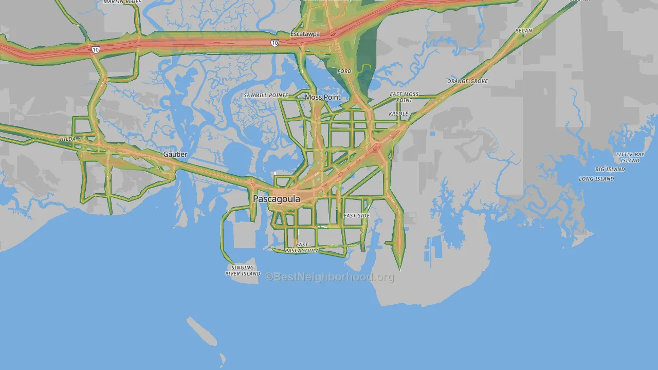 Pascagoula, MS Map of Noise Levels in Pascagoula