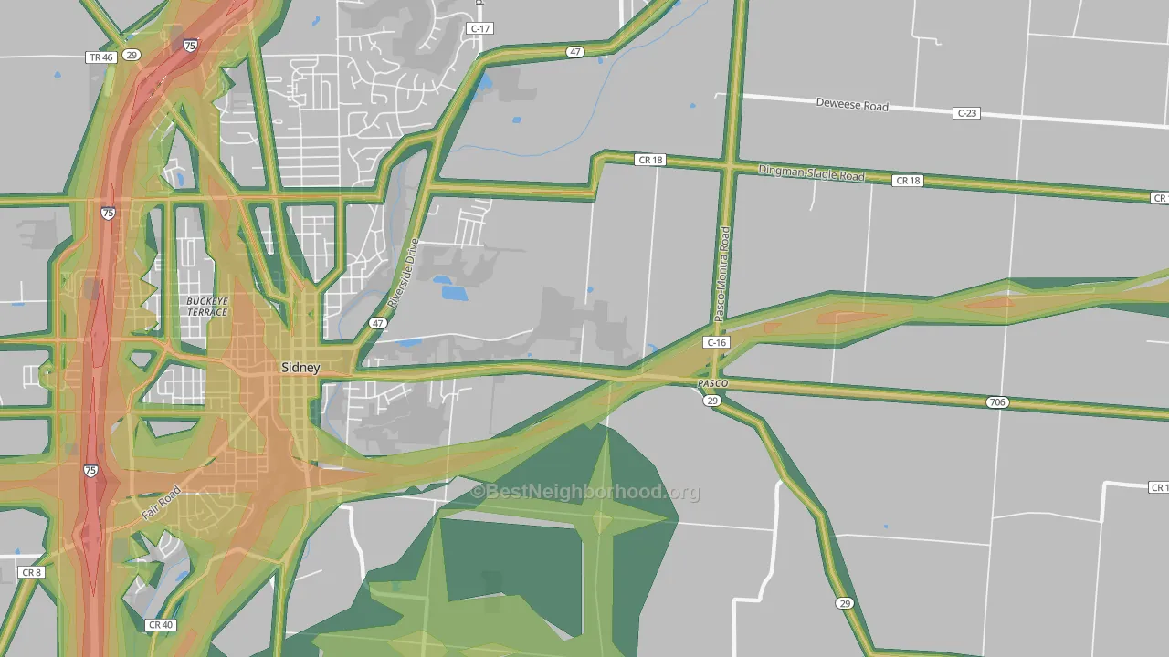 Pasco, OH Map of Noise Levels in Pasco