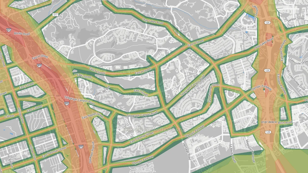 Paseo Ranchoero, Chula Vista, CA Map of Noise Levels in Paseo Ranchoero