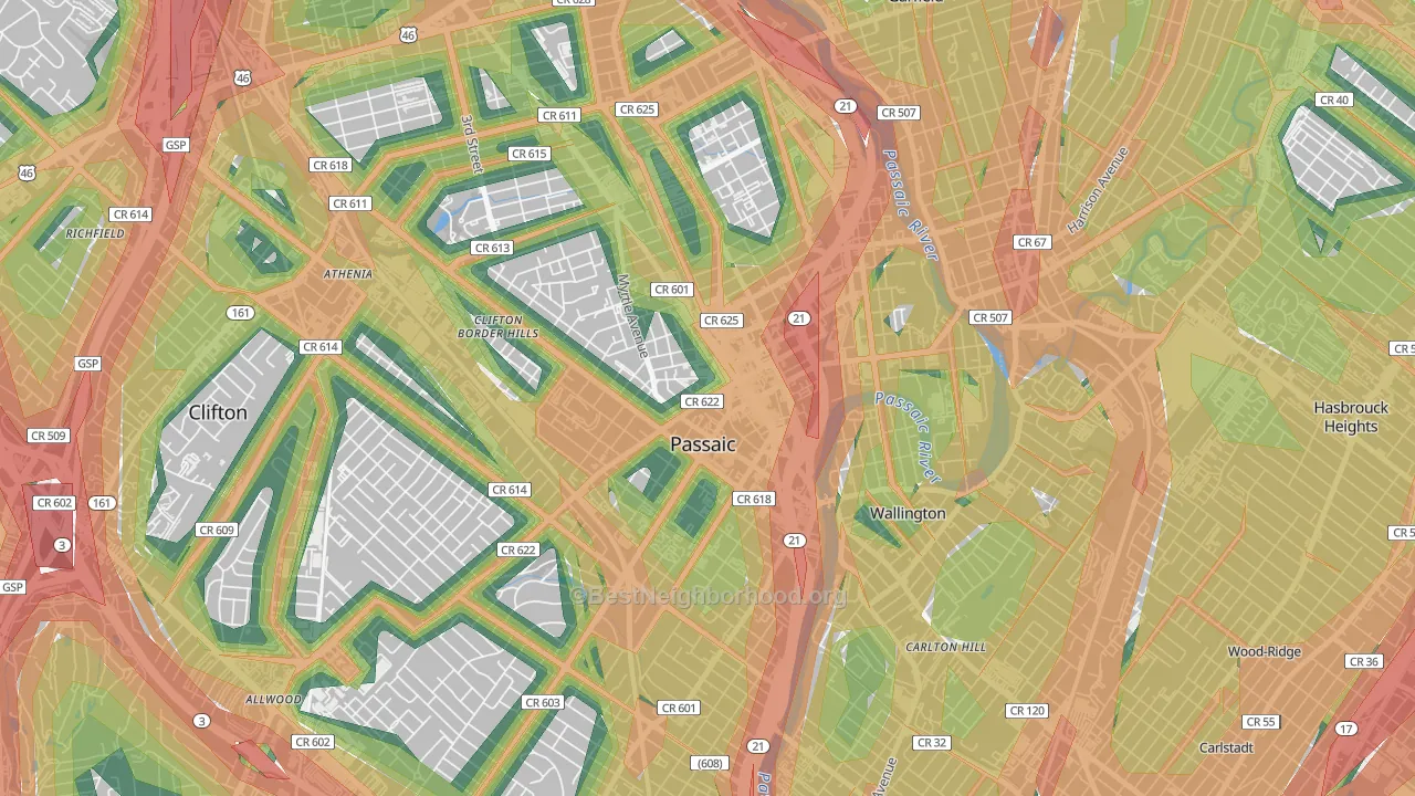 Passaic, NJ Map of Noise Levels in Passaic
